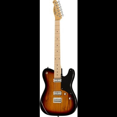 Guitarra elétrica sunburst com braço claro e captadores cromados