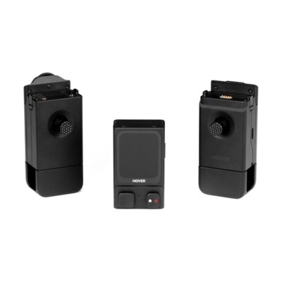 Três dispositivos eletrónicos pretos com botões e texto HOVER num fundo branco