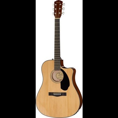 Guitarra acústica Fender de madeira clara com pickguard preto