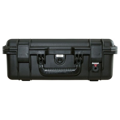 Estojo rígido preto com fechos e pega central