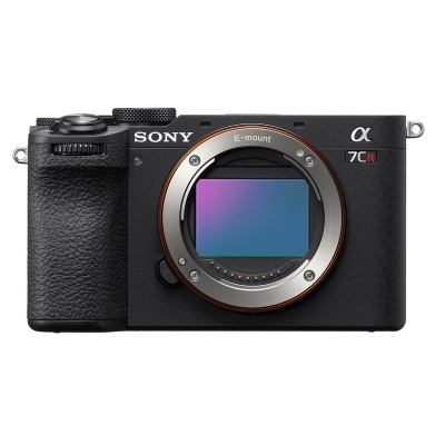 Máquina fotográfica Sony Alpha 7C R preta com corpo em metal e textura antiderrapante