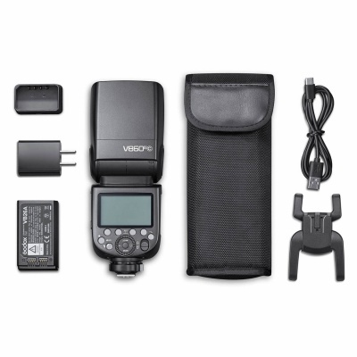 Equipamento fotográfico Godox V860II com acessórios