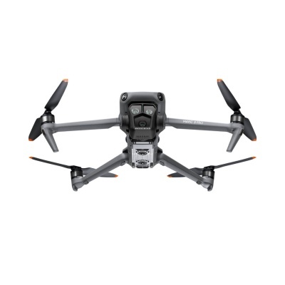 Drone DJI Mavic 3 Pro cinza escuro com quatro hélices e câmara frontal