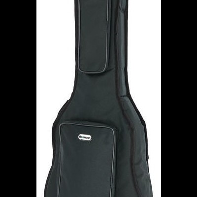 Bag preta para guitarra com duas bolsas exteriores e etiqueta 'thomann'