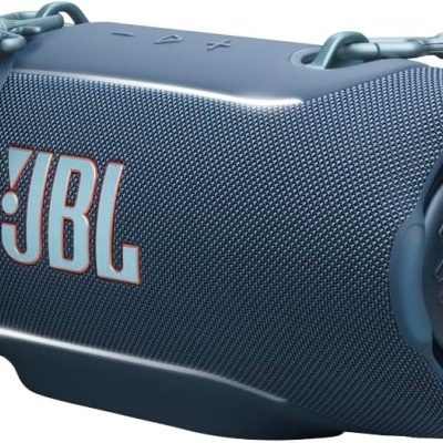Coluna portátil Bluetooth JBL azul com correia de transporte