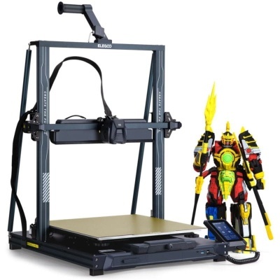 Impressora 3D preta e robô colorido