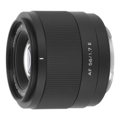 Objetiva fotográfica preta com texto AF 56/1.7 E