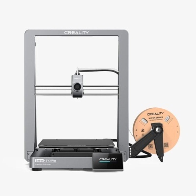 Impressora 3D Creality Ender-3 V3 Plus cinzenta com bobina de filamento creme