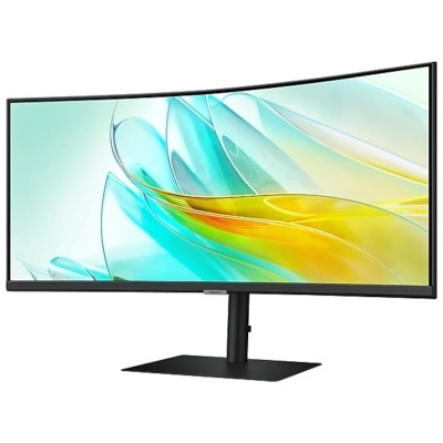 Monitor curvo ultrawide com ecrã colorido e suporte preto