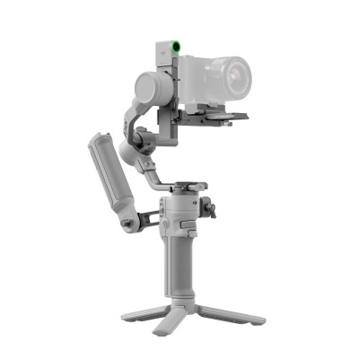 Estabilizador de câmara cinzento com suporte e tripé pequeno