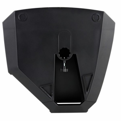 Caixa plástica preta com abertura central e design angular