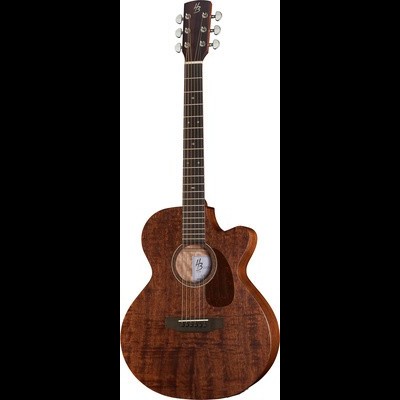 Guitarra acústica de madeira castanha com cordas de aço