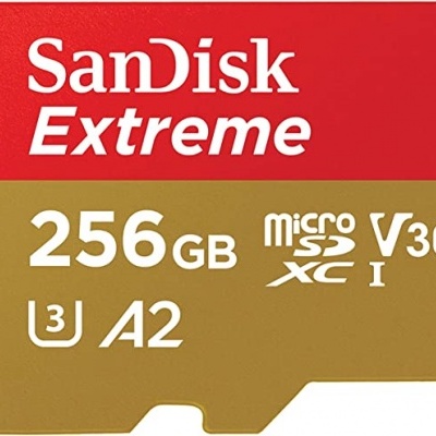 Cartão de memória microSD Sandisk Extreme 256GB vermelho e dourado