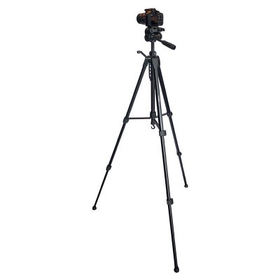 Tripé preto para câmera com câmera montada