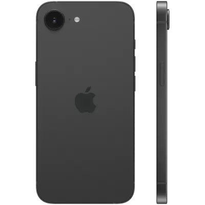 Smartphone preto visto de costas e lateral direita com câmera traseira e logo Apple