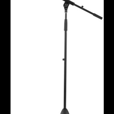 Suporte de microfone preto com tripé e braço ajustável