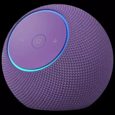 Coluna inteligente roxa com tecido texturizado e botões no topo