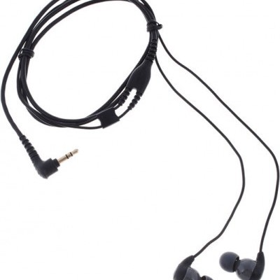 Auriculares intra-auriculares pretos com cabo e plugue jack