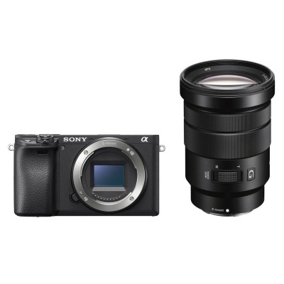 Câmara digital Sony corpo preto e lente intercambiável preta