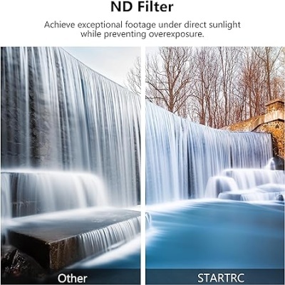 Comparação visual do efeito de filtro ND em cascata com texto informativo sobre o filtro.