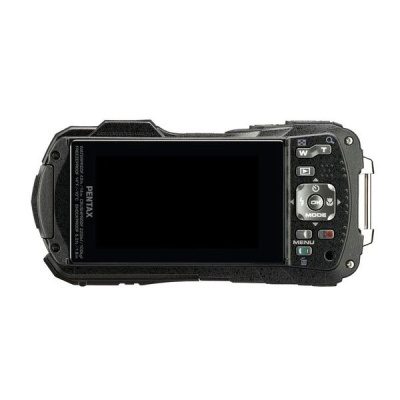 Câmara digital PENTAX preta com ecrã e botões laterais