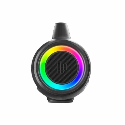 Impressora portátil preta com aro iluminado RGB e logótipo central