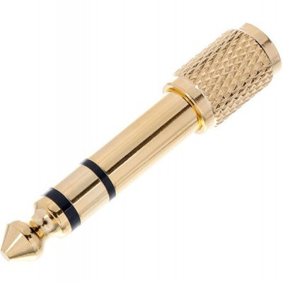 Adaptador jack 6.35 mm dourado com anéis pretos e corpo texturizado