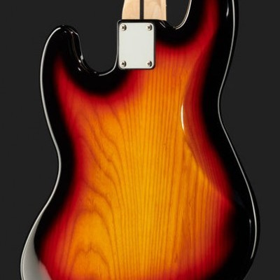 Corpo de guitarra elétrica sunburst com placa metálica na junção do braço
