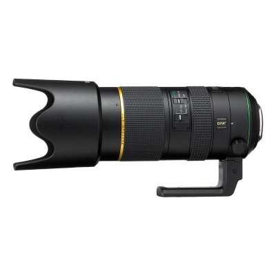 Objetiva telefoto preta com suporte para tripé e capuz côncavo