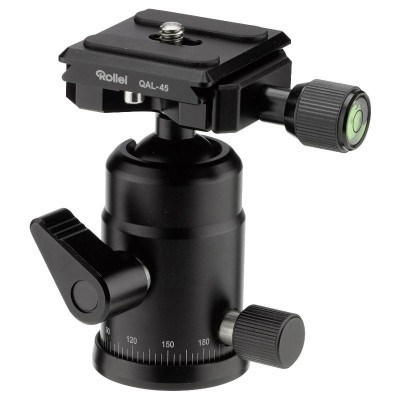 Cabeça de tripé rollei QAL-45 preta com parafusos e bolha de nível