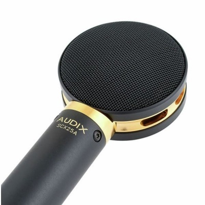 Microfone preto e dourado AUDIX SCX25A com grelha circular preta