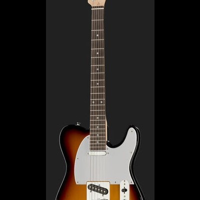 Guitarra elétrica sunburst com pickguard branco em fundo preto