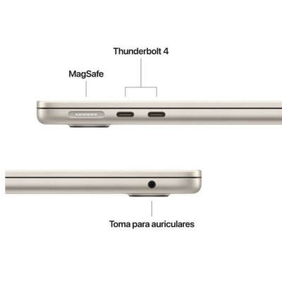 Portátil prateado vista lateral com portas MagSafe, Thunderbolt 4 e tomada para auriculares