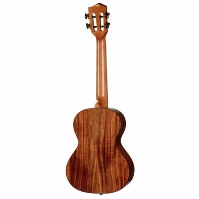 Violão de madeira castanho visto de trás
