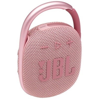 Coluna portátil Bluetooth JBL rosa com design em malha e ganchos