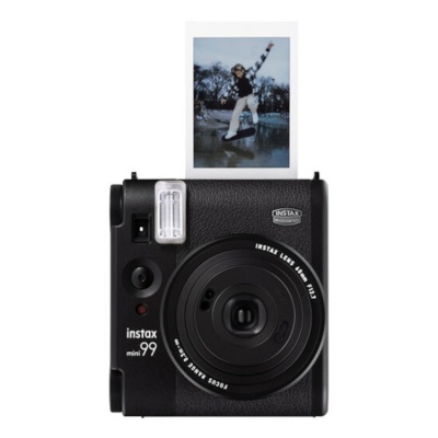 Câmara instantânea preta Instax Mini 99 com fotografia instantânea a sair