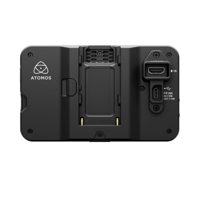 Dispositivo Atomos preto vista traseira com portas HDMI e USB