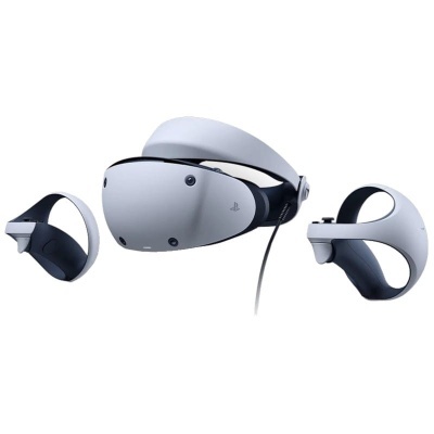 Headset de realidade virtual PlayStation VR com dois comandos manuais cinza e preto