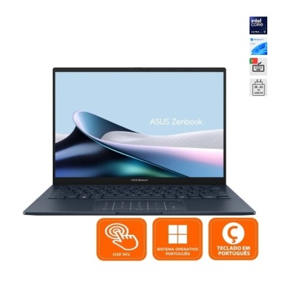 ASUS Zenbook portátil aberto com ecrã táctil e teclado em português