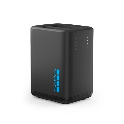 Carregador de bateria GoPro preto com LEDs indicadores