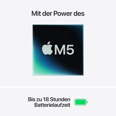 Ícone Apple M5 com texto alemão e símbolo de bateria