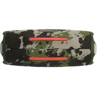 Coluna de som portátil camuflada verde com barras vermelhas