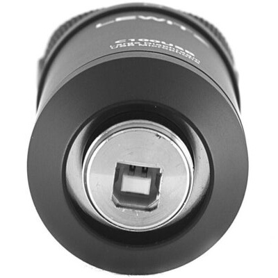 Objetiva de câmera preta com detalhes metálicos e texto branco