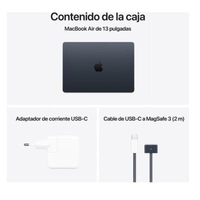 Conteúdo da caixa MacBook Air incluiu portátil, adaptador USB-C e cabo USB-C a MagSafe 3.