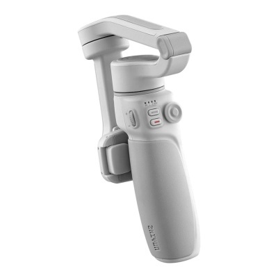 Estabilizador gimbal portátil branco para smartphone com botões e joystick