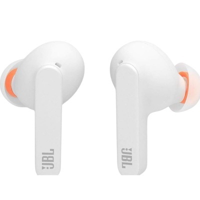 Auriculares wireless JBL brancos com ponteira laranja