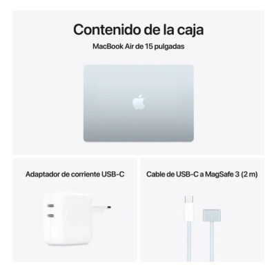 MacBook Air de 15 polegadas com adaptador USB-C e cabo USB-C a MagSafe 3.