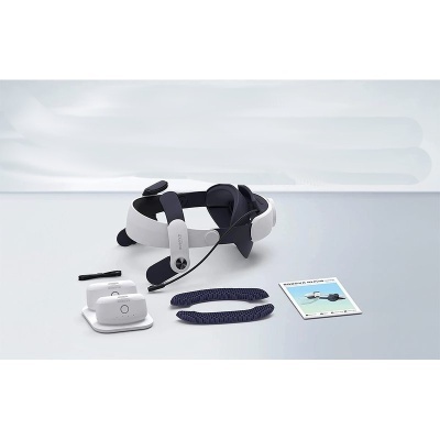 Conjunto de equipamento de realidade virtual com acessórios e manual