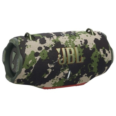 Coluna portátil JBL com padrão camuflado verde, preto e bege