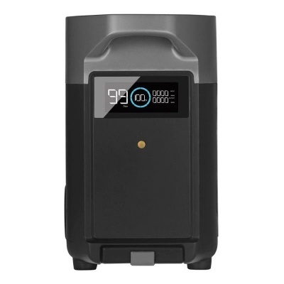 Unidade eletrónica preta e cinzenta com ecrã digital e botão dourado